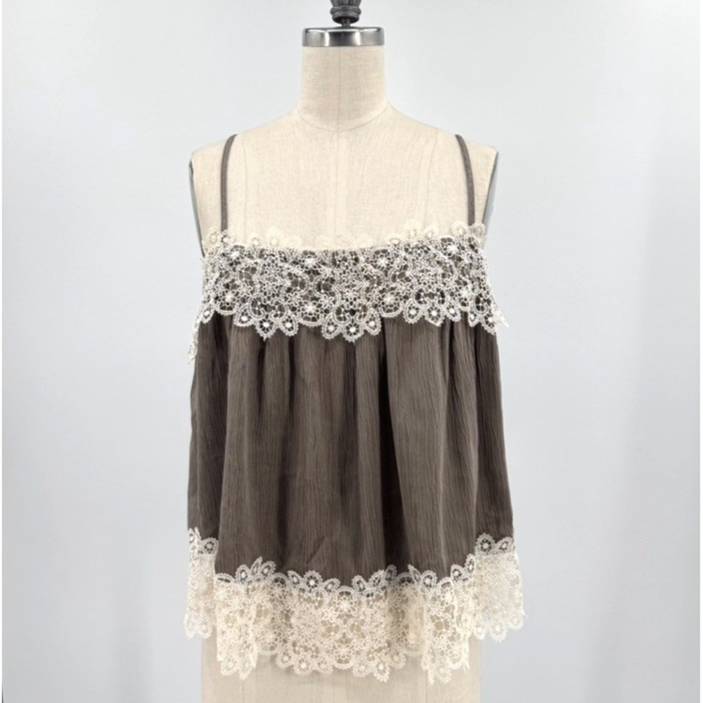 Zara Woman Cupro Lace Cami Top S Taupe Ivory Babydoll Y2K Lingerie Boho - Picture 2 of 10